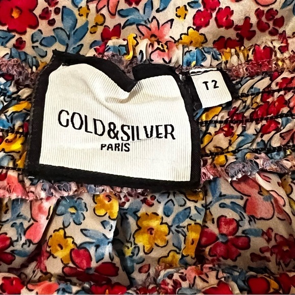 Gold & Silver Paris Ditzy Floral  Flutter Sleeves Smocked Waist Coquette 12 - Picture 15 of 15